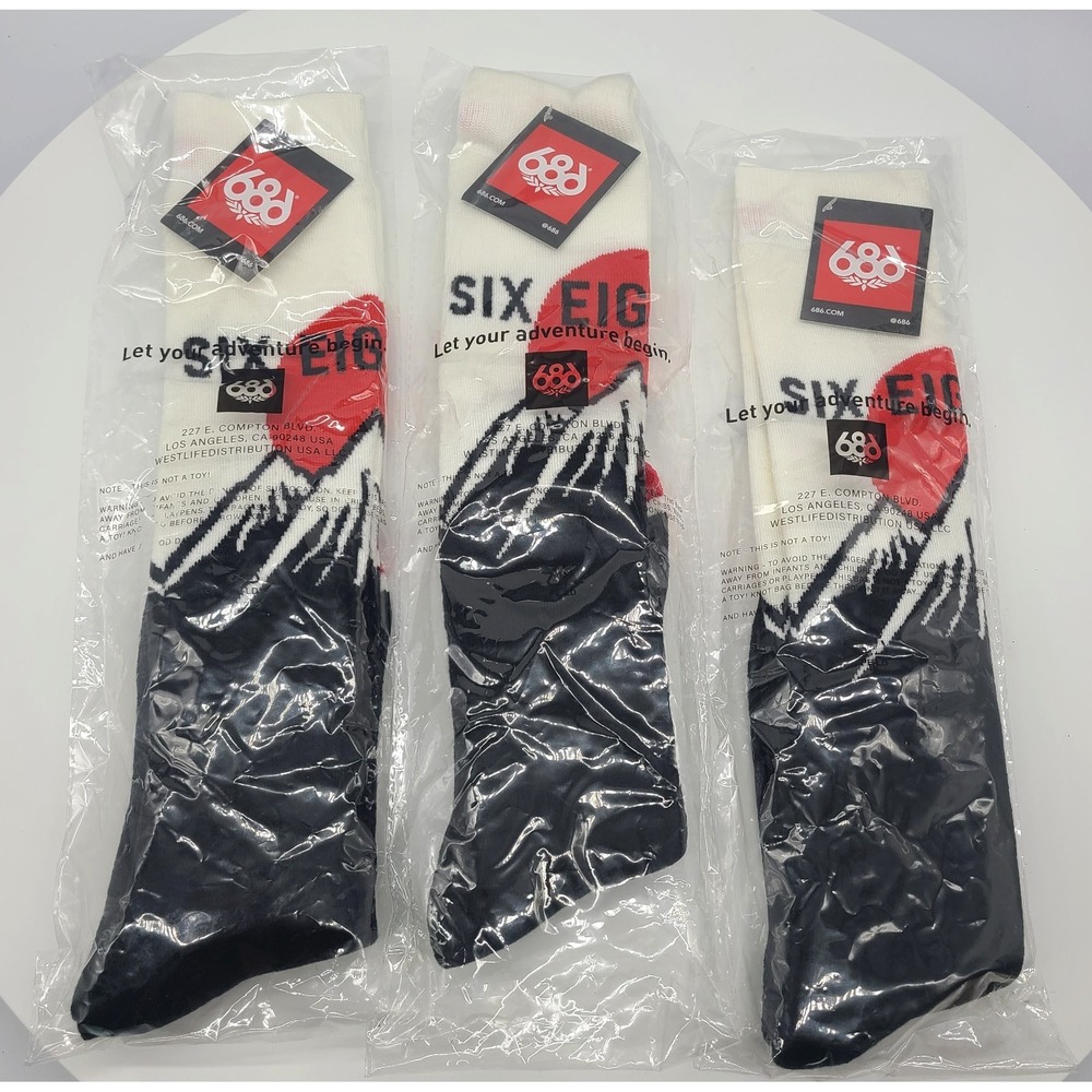 686 Sunrise Snowboard Ski Socks S/M Mountain Black White Red NWT